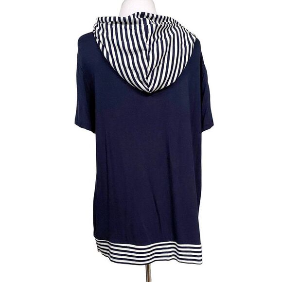 Purple Snow Nautical Love Heart Striped Pullover Hoodie Anchor Navy Stretch 1X - Picture 4 of 5